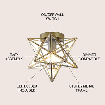 Stella 12" Moravian Star Metal/Clear Glass LED Flush Mount